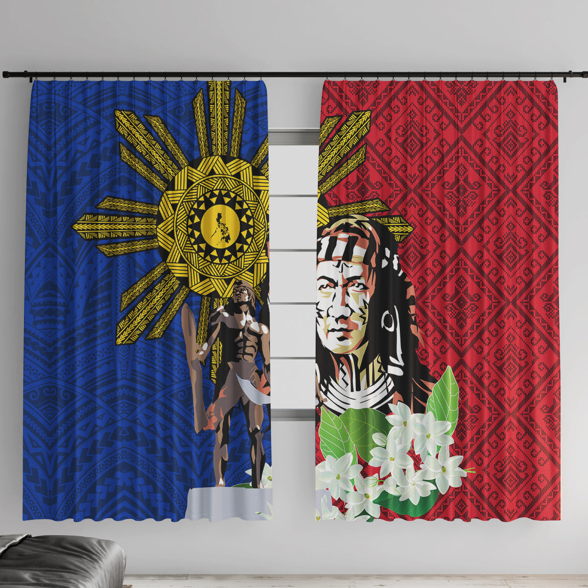 Philippines Lapu-Lapu Window Curtain Filipino Sun Tattoo With Yakan Pattern