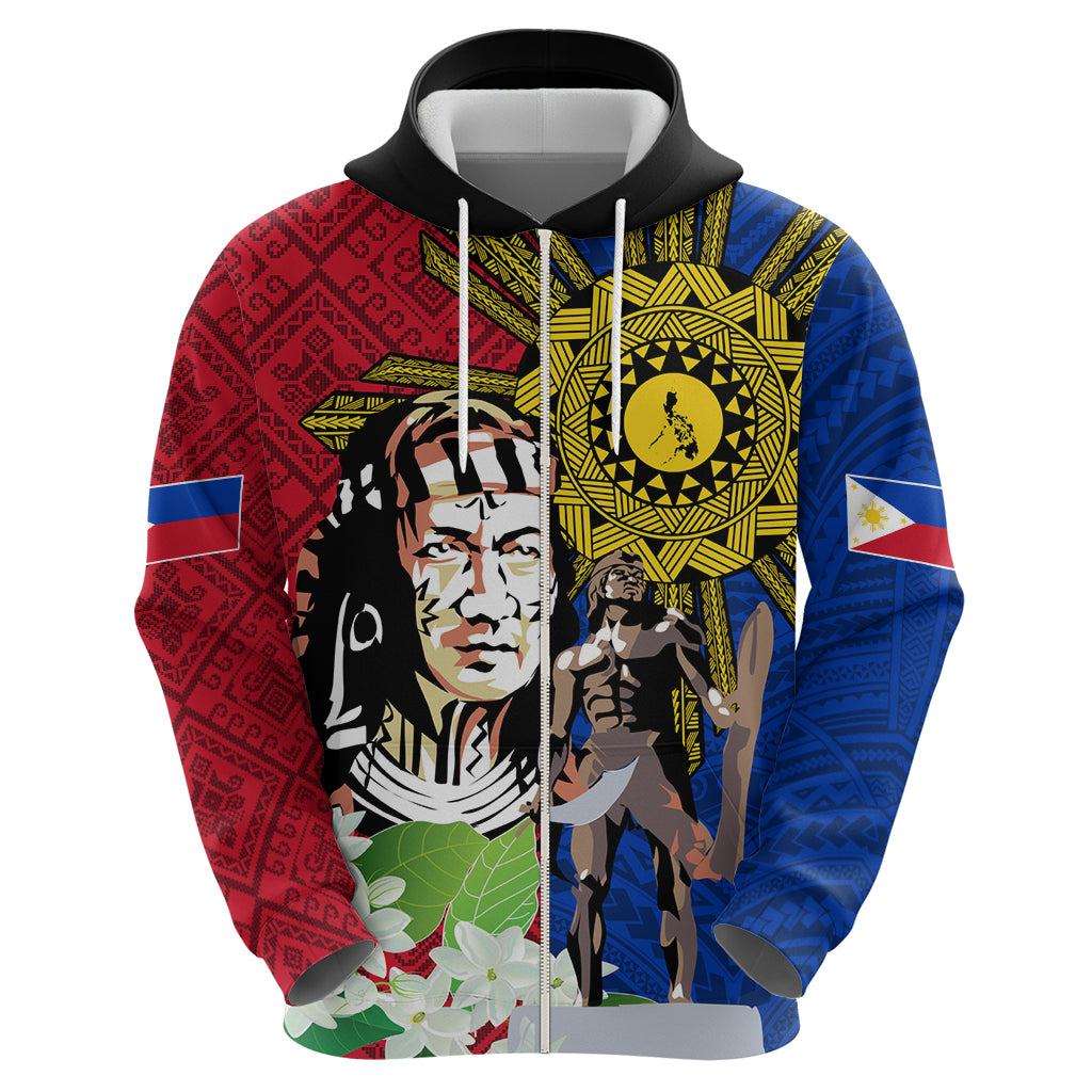 Philippines Lapu-Lapu Zip Hoodie Filipino Sun Tattoo With Yakan Pattern