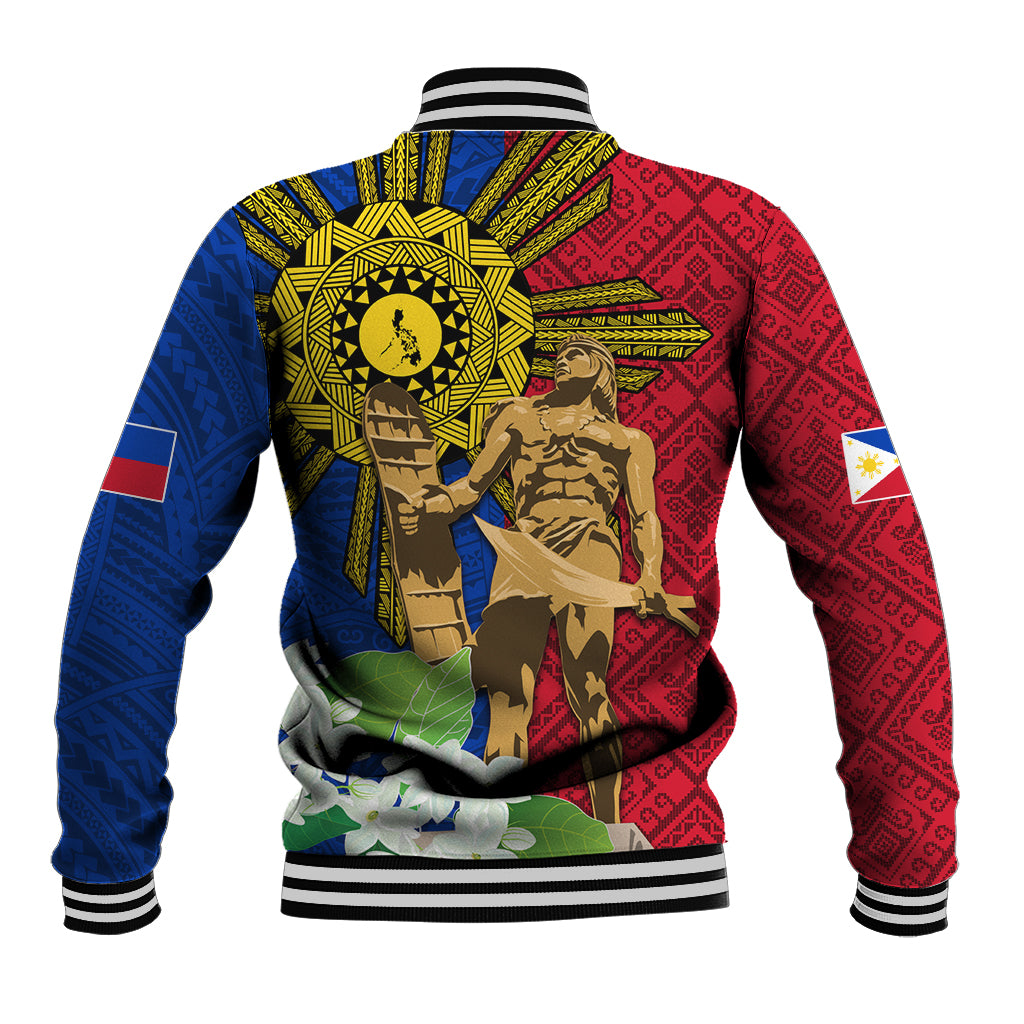 Philippines Lapu Lapu King Jasmine Flowers Baseball Jacket Filipino Sun Tattoo