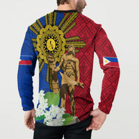 Philippines Lapu Lapu King Jasmine Flowers Button Sweatshirt Filipino Sun Tattoo