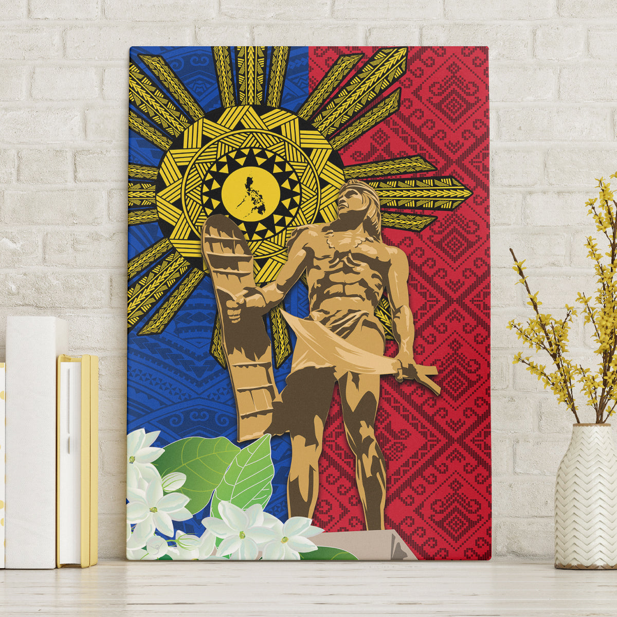 Philippines Lapu Lapu King Jasmine Flowers Canvas Wall Art Filipino Sun Tattoo