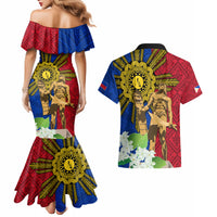 Philippines Lapu Lapu King Jasmine Flowers Couples Matching Mermaid Dress and Hawaiian Shirt Filipino Sun Tattoo