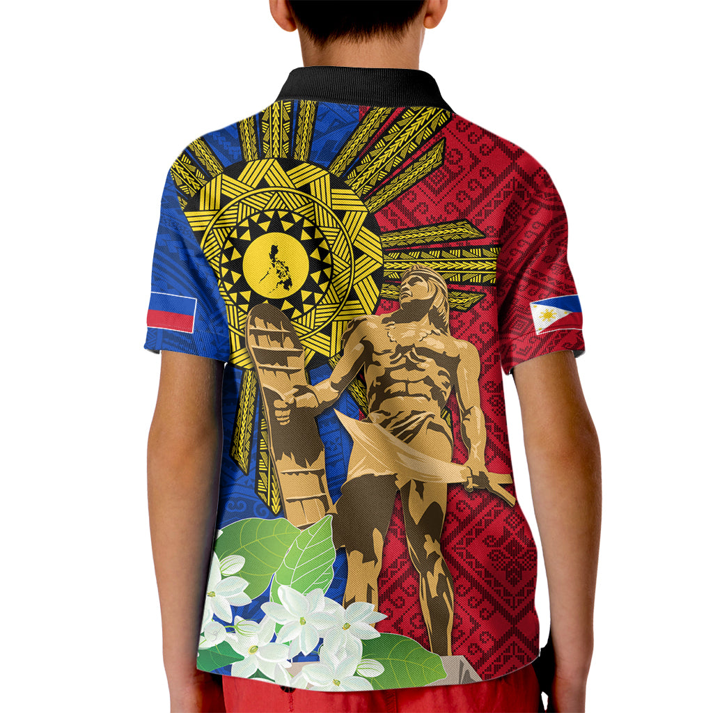Philippines Lapu Lapu King Jasmine Flowers Kid Polo Shirt Filipino Sun Tattoo