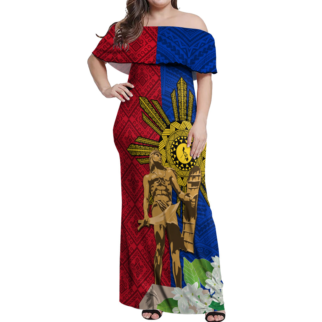 Philippines Lapu Lapu King Jasmine Flowers Off Shoulder Maxi Dress Filipino Sun Tattoo
