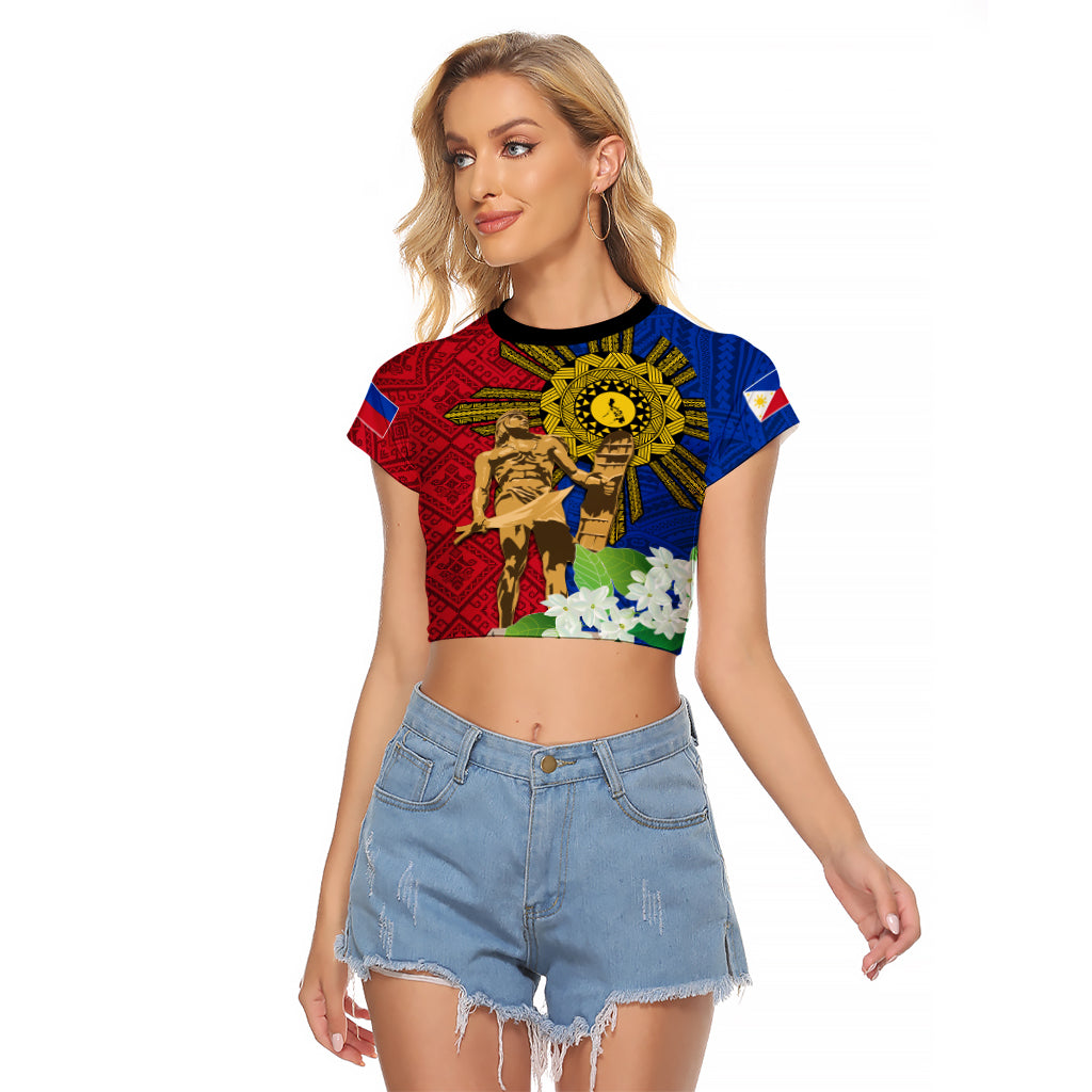 Philippines Lapu Lapu King Jasmine Flowers Raglan Cropped T Shirt Filipino Sun Tattoo