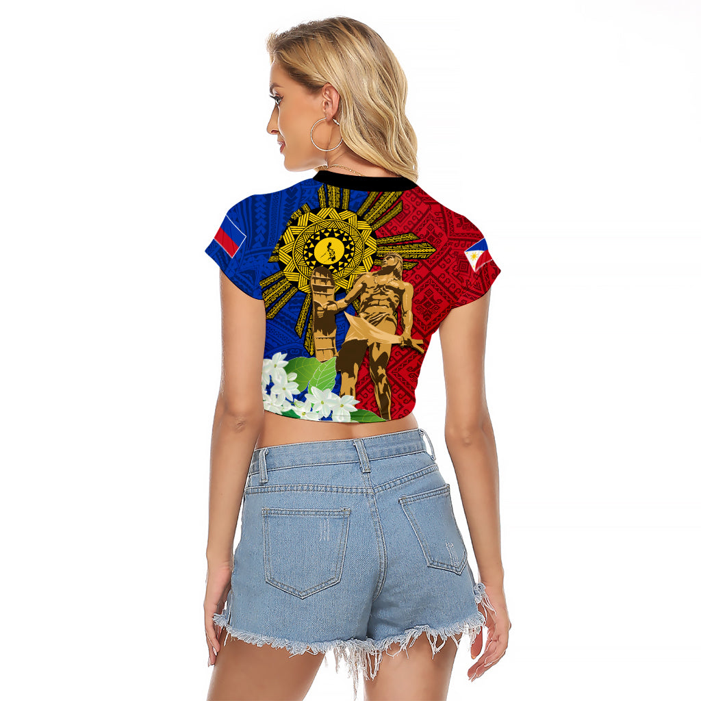 Philippines Lapu Lapu King Jasmine Flowers Raglan Cropped T Shirt Filipino Sun Tattoo