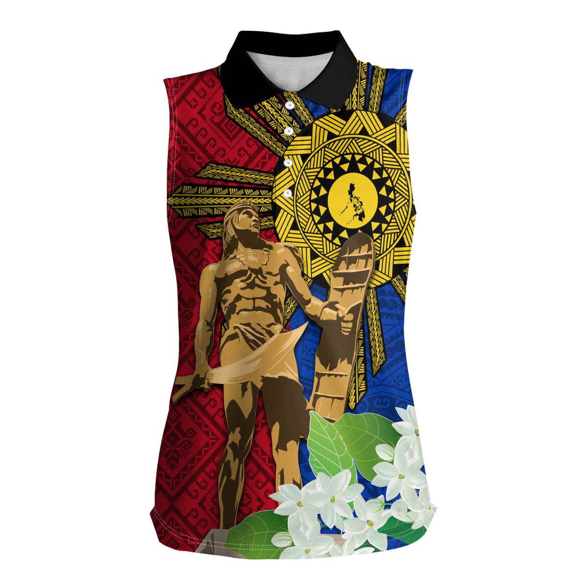 Philippines Lapu Lapu King Jasmine Flowers Women Sleeveless Polo Shirt Filipino Sun Tattoo