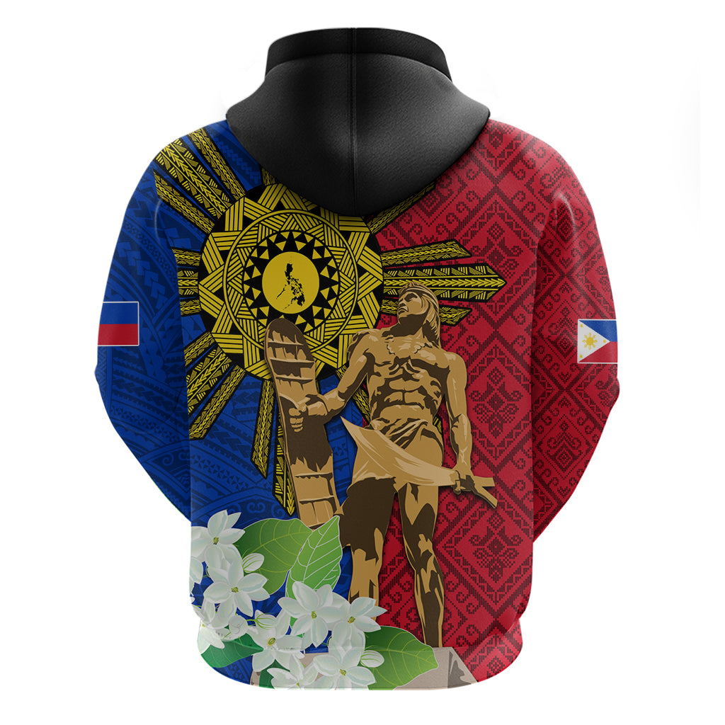 Philippines Lapu Lapu King Jasmine Flowers Zip Hoodie Filipino Sun Tattoo