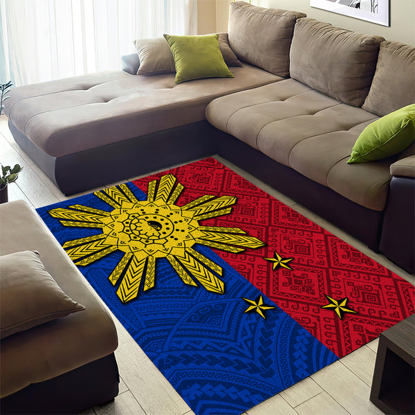 Philippines Sun Batok Tattoo Area Rug Polynesian and Yakan Pattern LT03