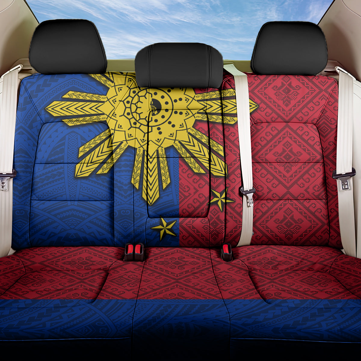 Philippines Sun Batok Tattoo Back Car Seat Cover Polynesian and Yakan Pattern