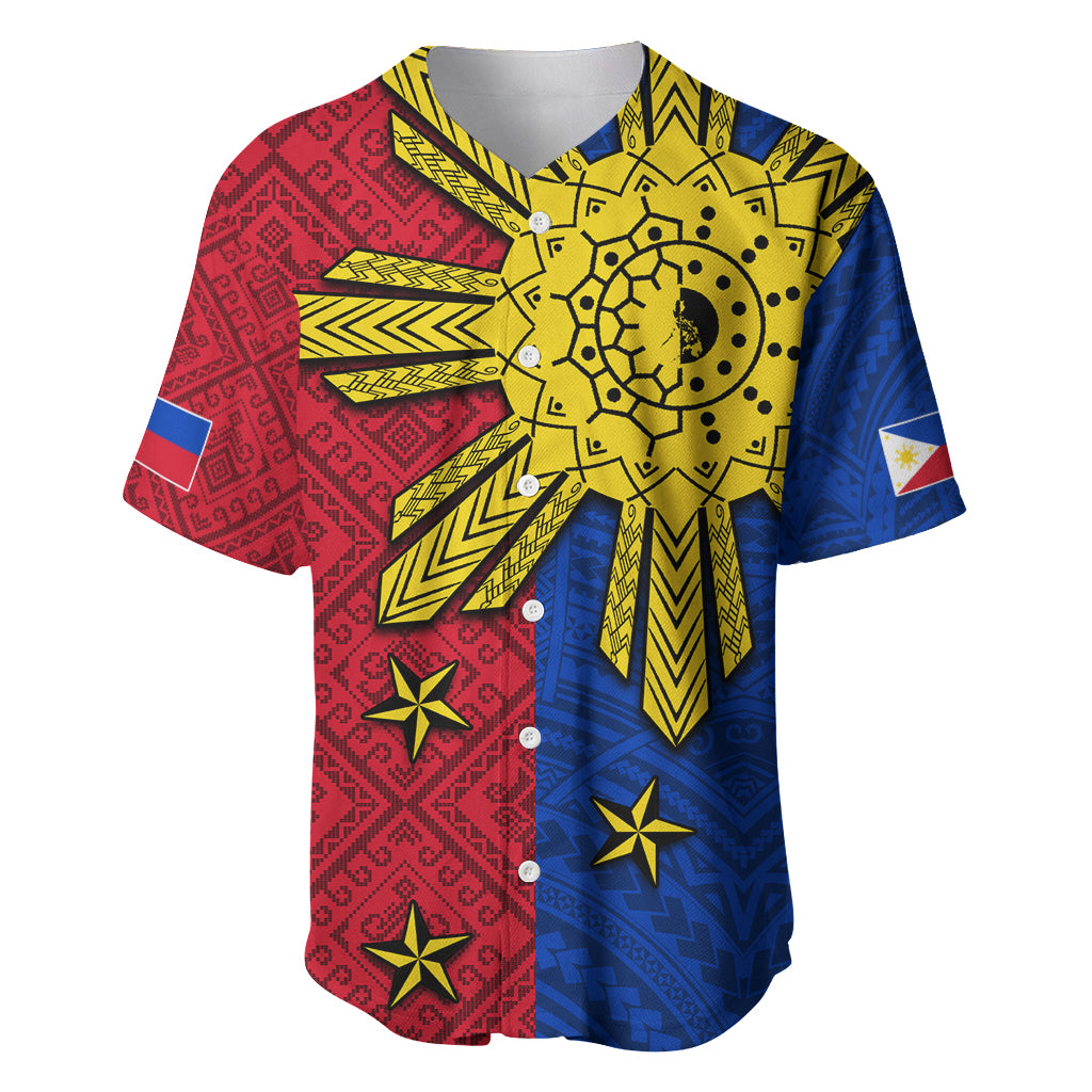 Philippines Sun Batok Tattoo Baseball Jersey Polynesian and Yakan Pattern