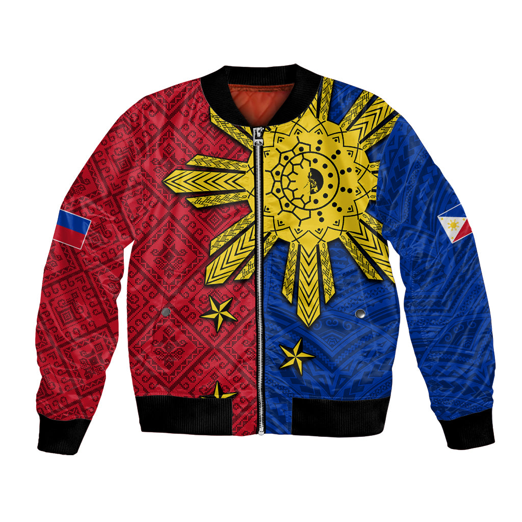Philippines Sun Batok Tattoo Bomber Jacket Polynesian and Yakan Pattern