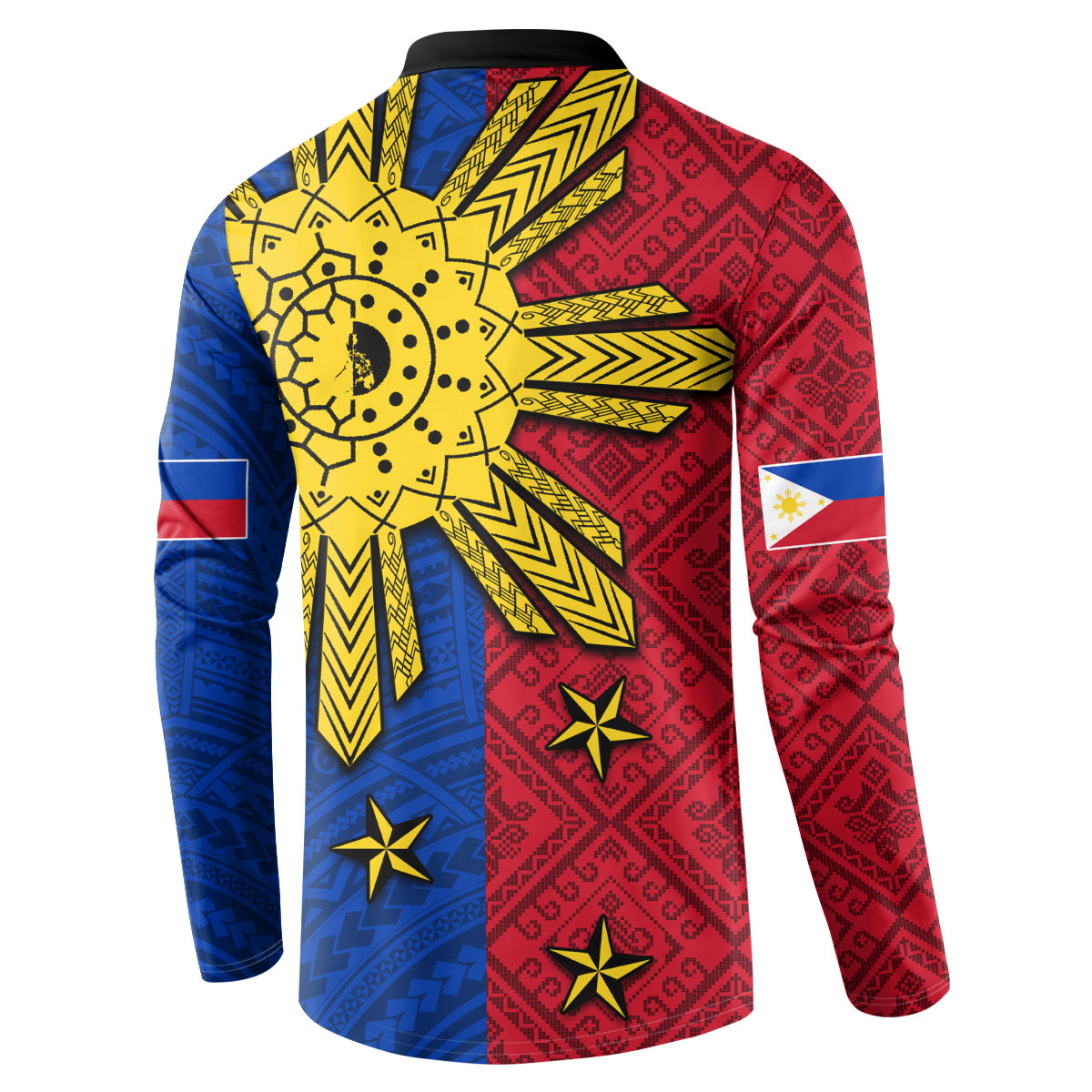 Philippines Sun Batok Tattoo Button Sweatshirt Polynesian and Yakan Pattern
