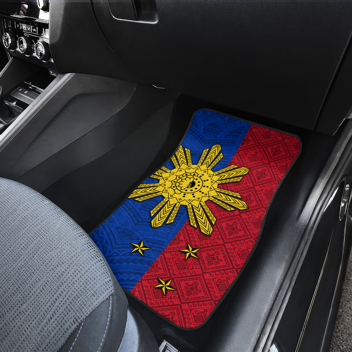 Philippines Sun Batok Tattoo Car Mats Polynesian and Yakan Pattern