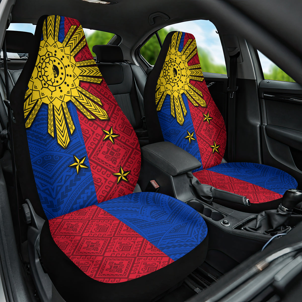 Philippines Sun Batok Tattoo Car Seat Cover Polynesian and Yakan Pattern