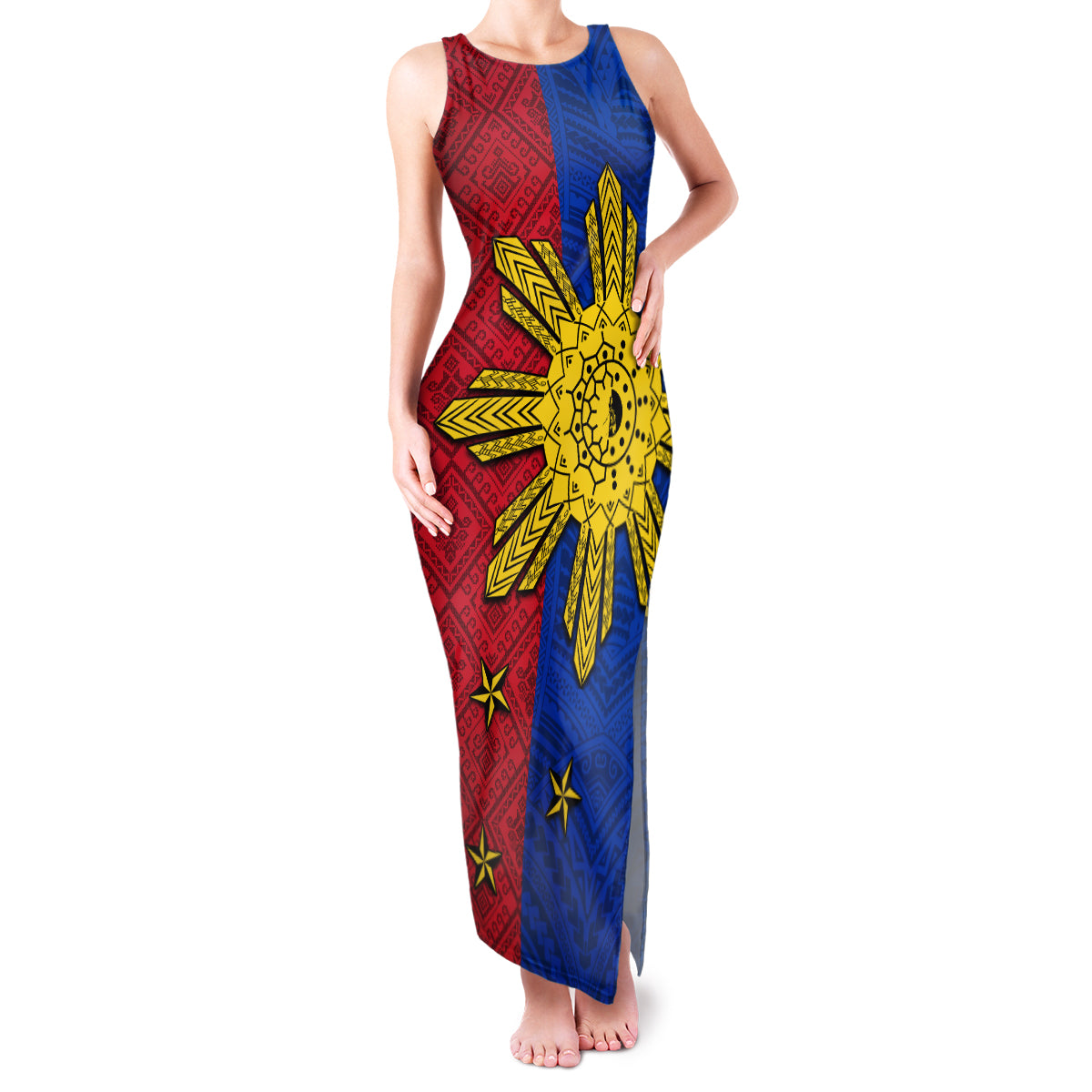 Philippines Sun Batok Tattoo Family Matching Tank Maxi Dress and Hawaiian Shirt Polynesian and Yakan Pattern