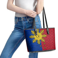 Philippines Sun Batok Tattoo Leather Tote Bag Polynesian and Yakan Pattern