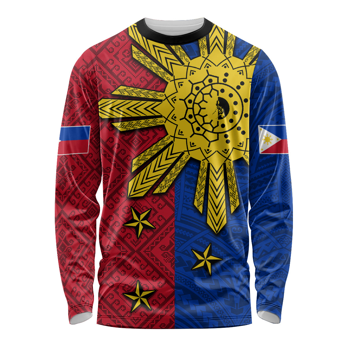 Philippines Sun Batok Tattoo Long Sleeve Shirt Polynesian and Yakan Pattern