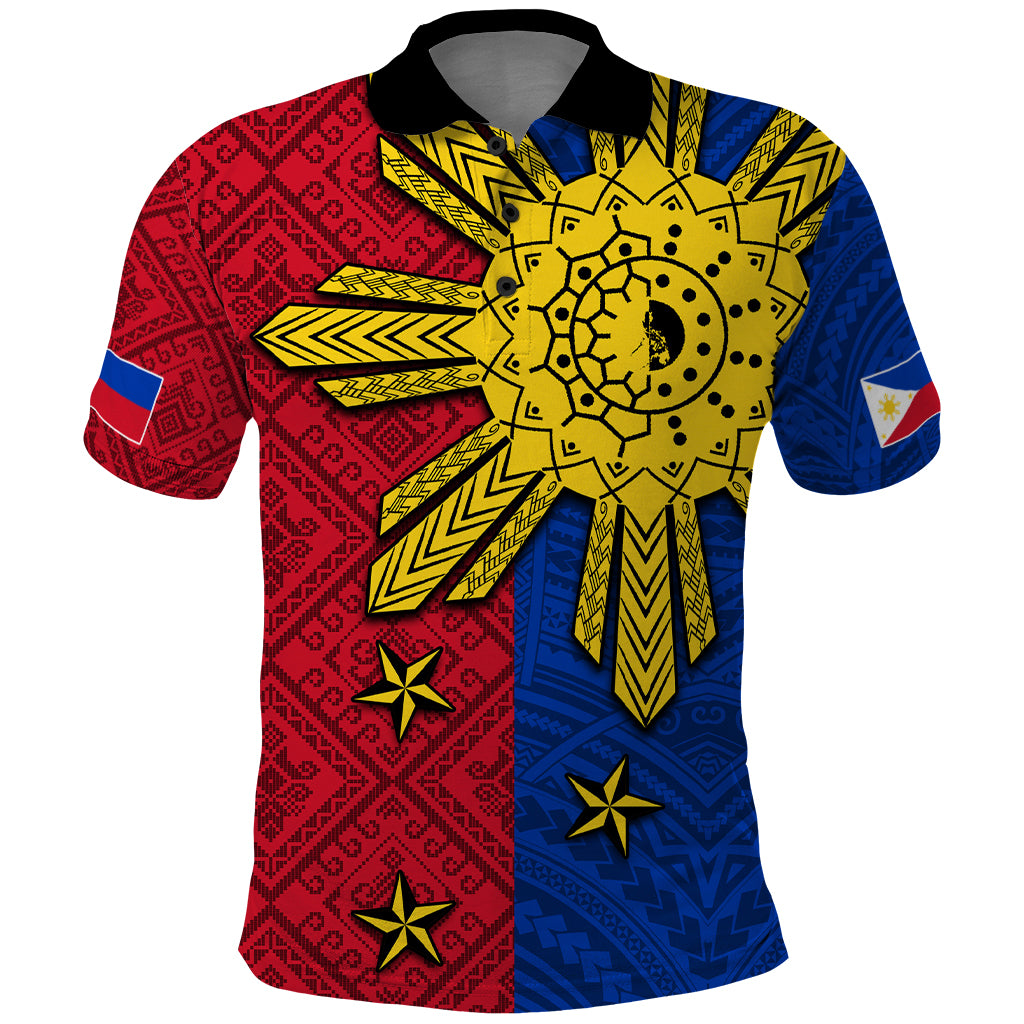 Philippines Sun Batok Tattoo Polo Shirt Polynesian and Yakan Pattern