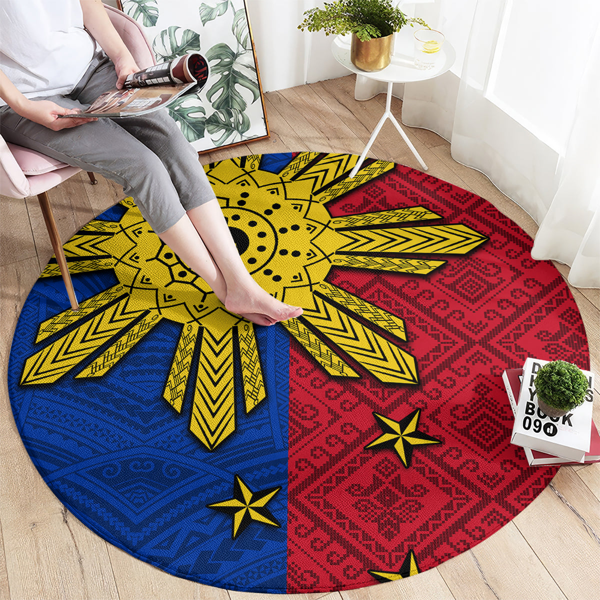 Philippines Sun Batok Tattoo Round Carpet Polynesian and Yakan Pattern