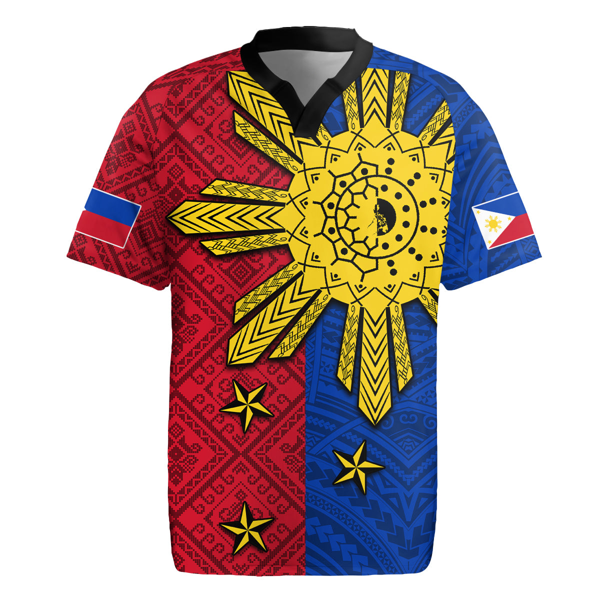 Philippines Sun Batok Tattoo Rugby Jersey Polynesian and Yakan Pattern