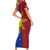 Philippines Sun Batok Tattoo Short Sleeve Bodycon Dress Polynesian and Yakan Pattern