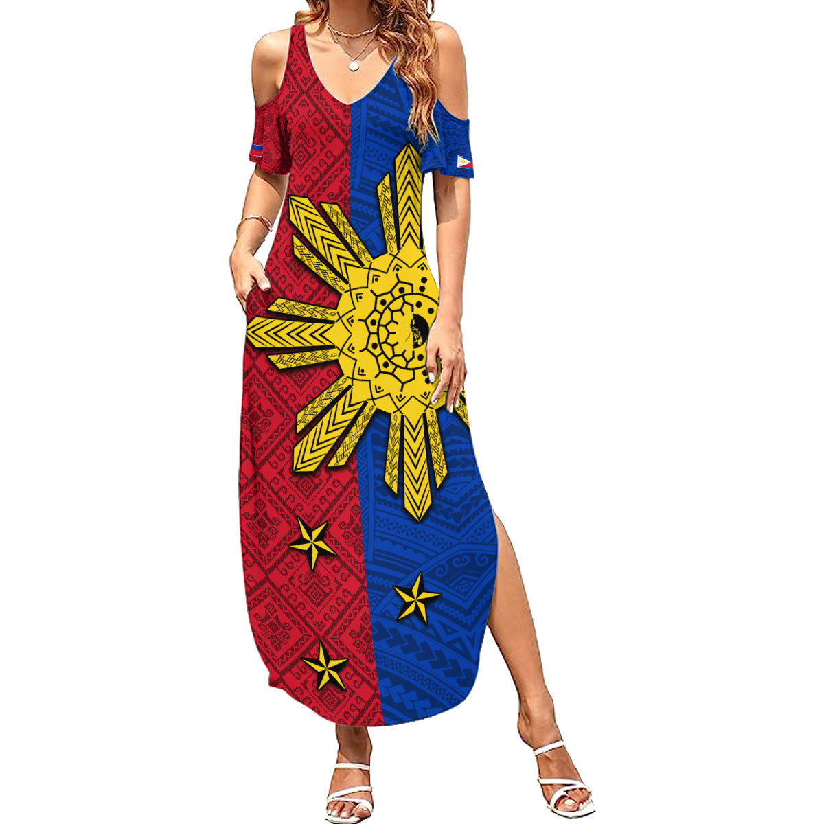 Philippines Sun Batok Tattoo Summer Maxi Dress Polynesian and Yakan Pattern