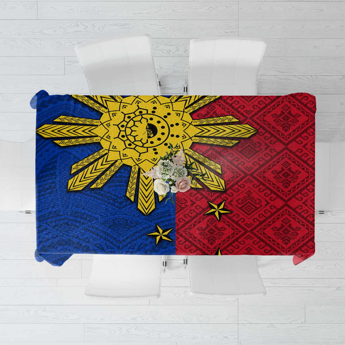 Philippines Sun Batok Tattoo Tablecloth Polynesian and Yakan Pattern