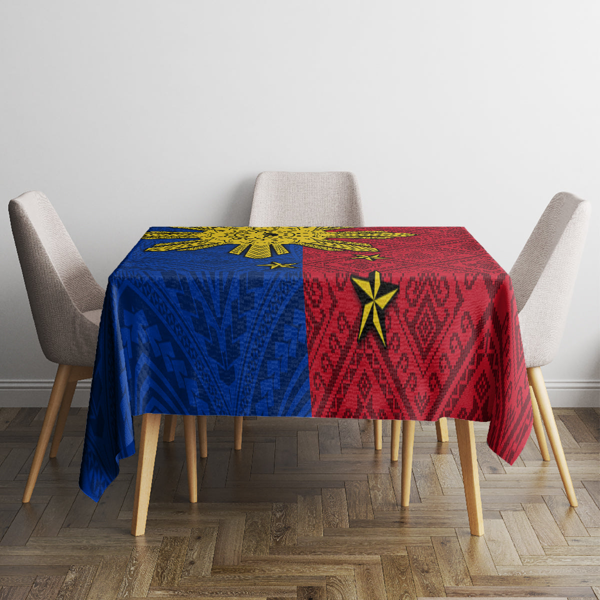 Philippines Sun Batok Tattoo Tablecloth Polynesian and Yakan Pattern