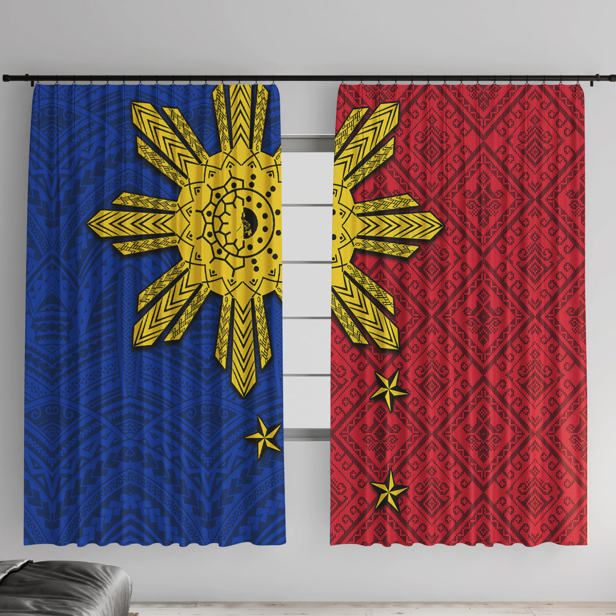 Philippines Sun Batok Tattoo Window Curtain Polynesian and Yakan Pattern