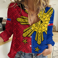 Philippines Sun Batok Tattoo Women Casual Shirt Polynesian and Yakan Pattern