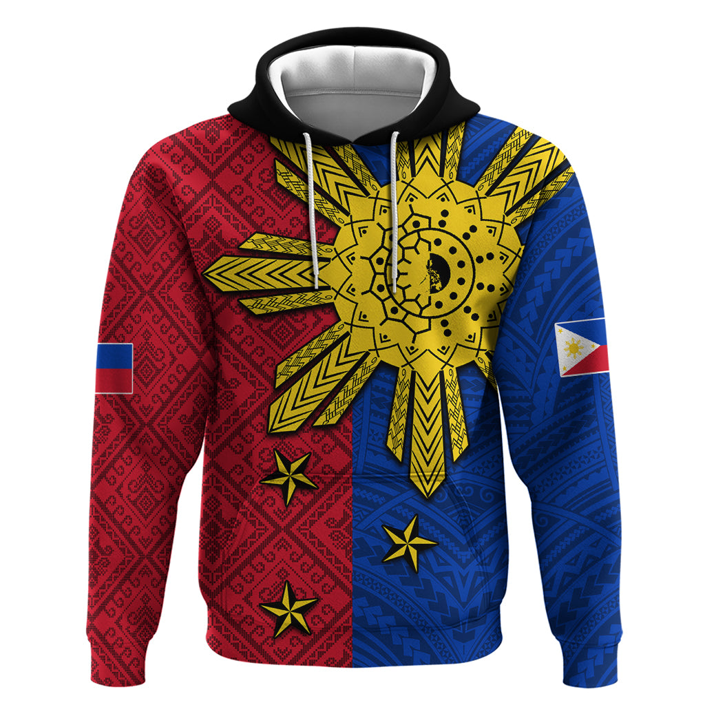 Philippines Sun Batok Tattoo Zip Hoodie Polynesian and Yakan Pattern