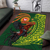 Proud of Manu'a Islands Area Rug Rooster and Polynesian Art Wing Style