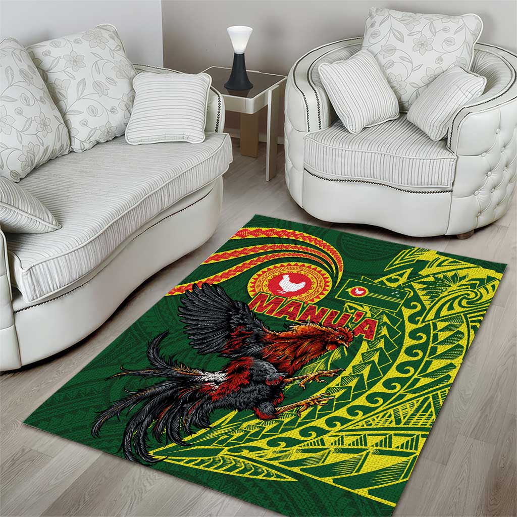 Proud of Manu'a Islands Area Rug Rooster and Polynesian Art Wing Style
