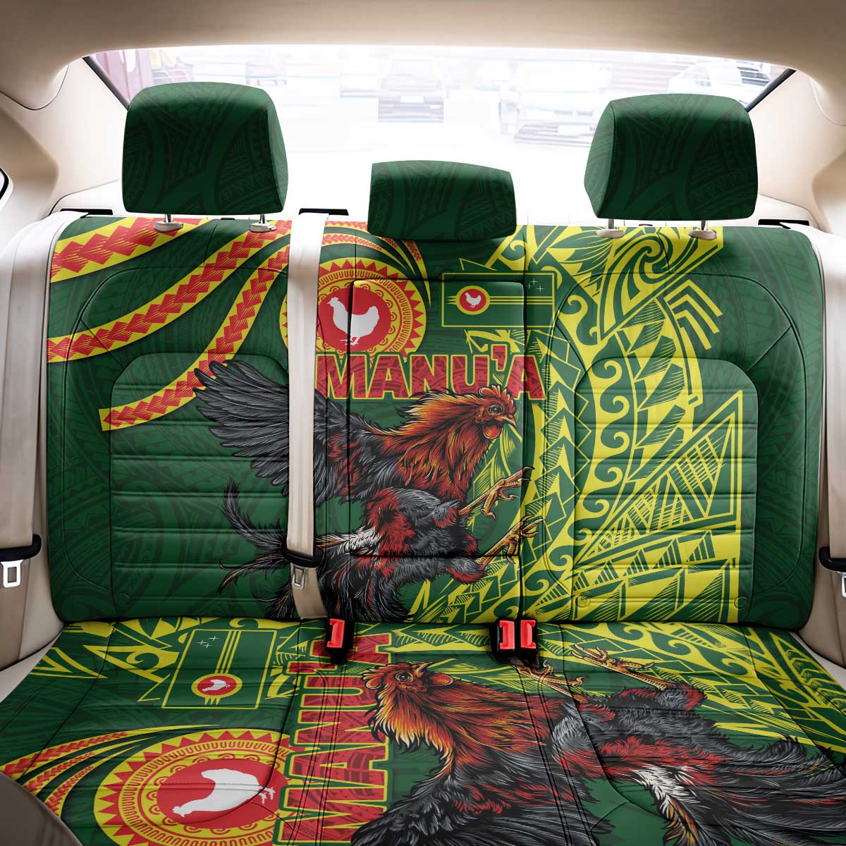 Proud of Manu'a Islands Back Car Seat Cover Rooster and Polynesian Art Wing Style