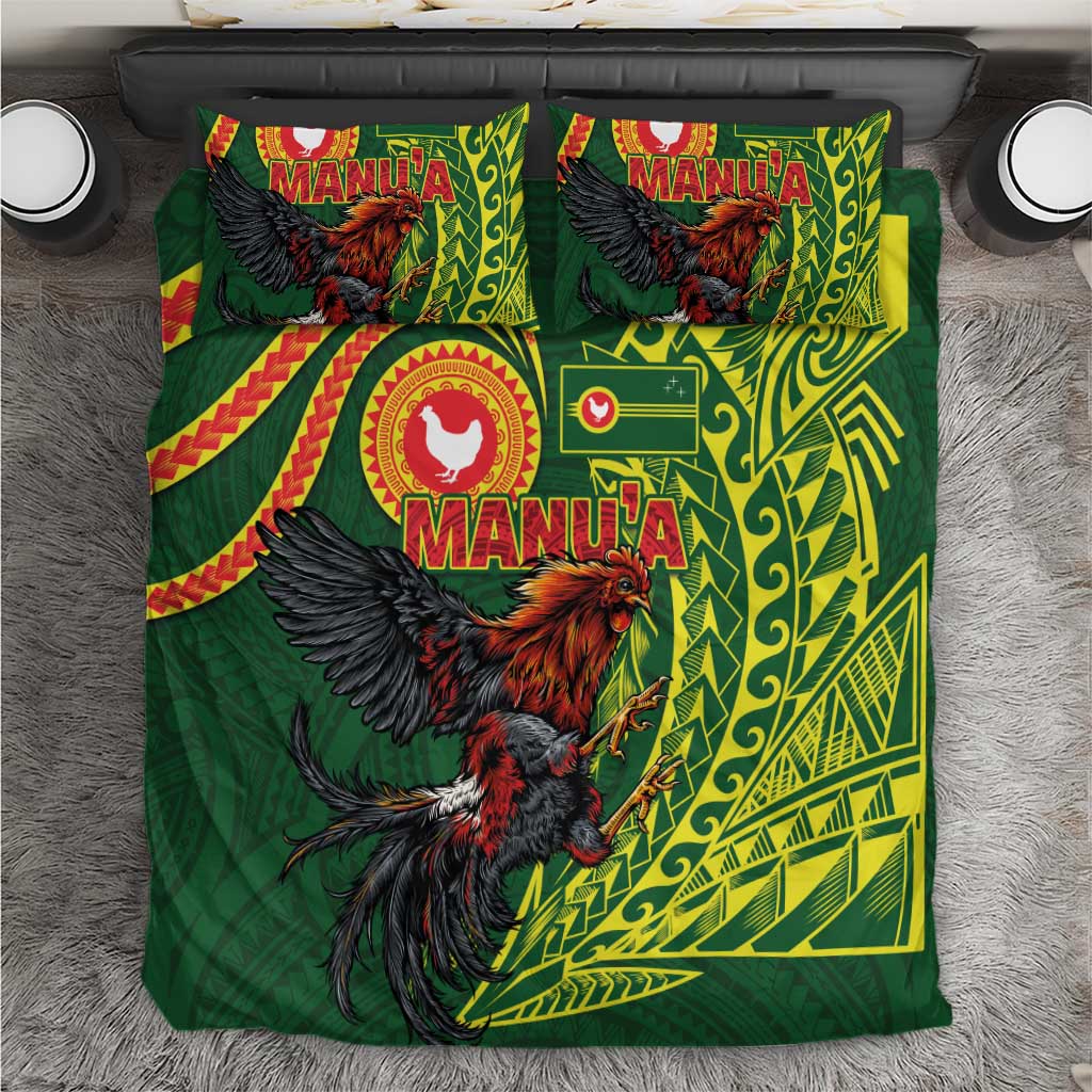 Proud of Manu'a Islands Bedding Set Rooster and Polynesian Art Wing Style LT03 Green - Polynesian Pride