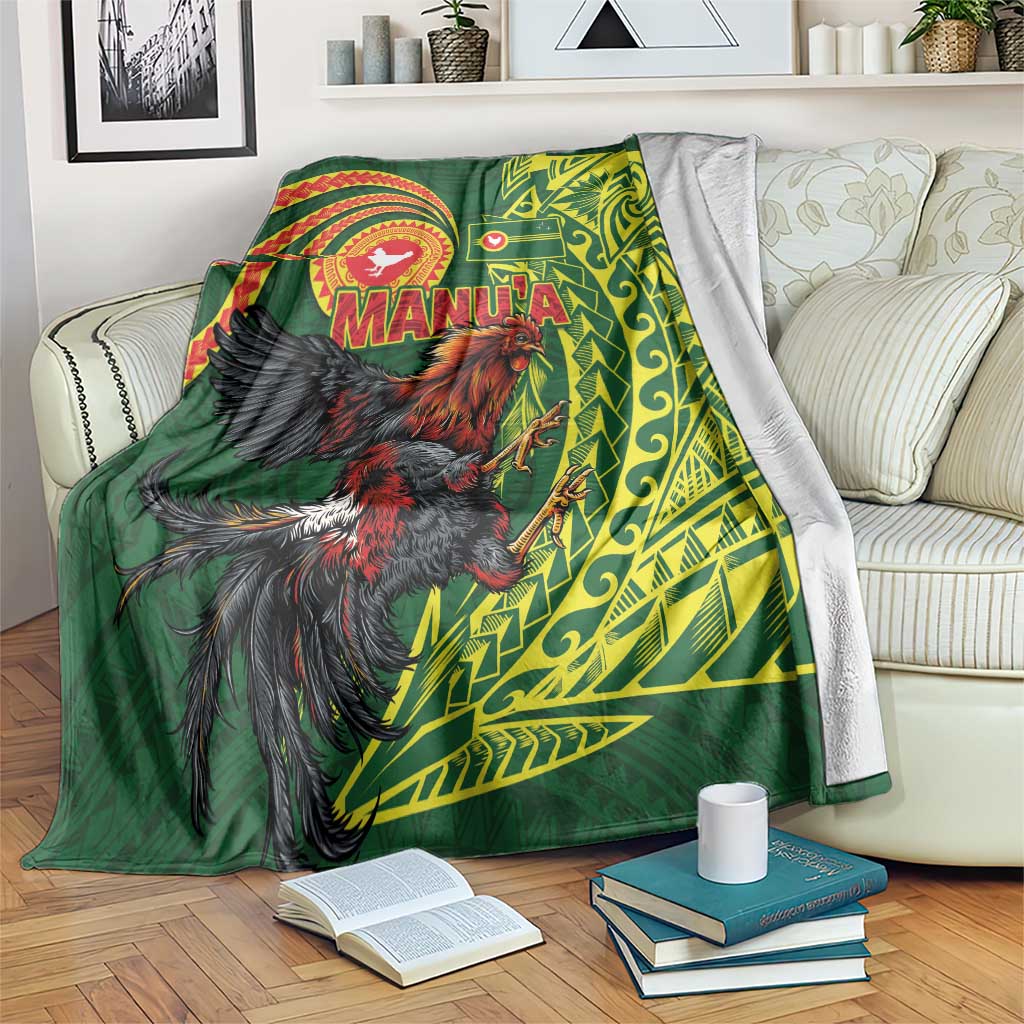 Proud of Manu'a Islands Blanket Rooster and Polynesian Art Wing Style LT03 Green - Polynesian Pride