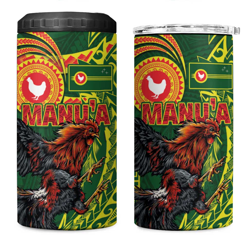 Proud of Manu'a Islands 4 in 1 Can Cooler Tumbler Rooster and Polynesian Art Wing Style