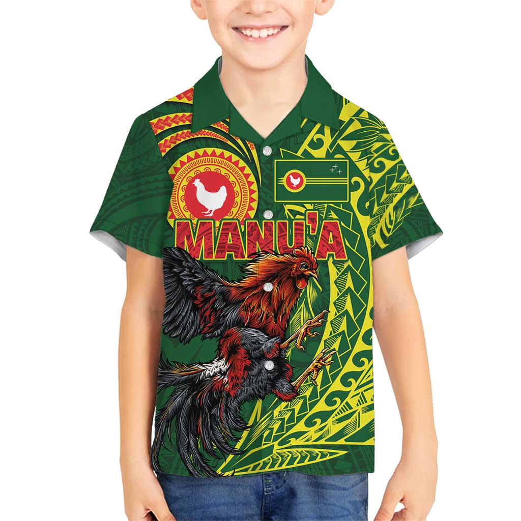 Proud of Manu'a Islands Family Matching Long Sleeve Bodycon Dress and Hawaiian Shirt Rooster and Polynesian Art Wing Style LT03 Son's Shirt Green - Polynesian Pride