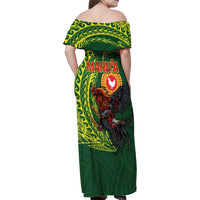 Proud of Manu'a Islands Family Matching Off Shoulder Maxi Dress and Hawaiian Shirt Rooster and Polynesian Art Wing Style