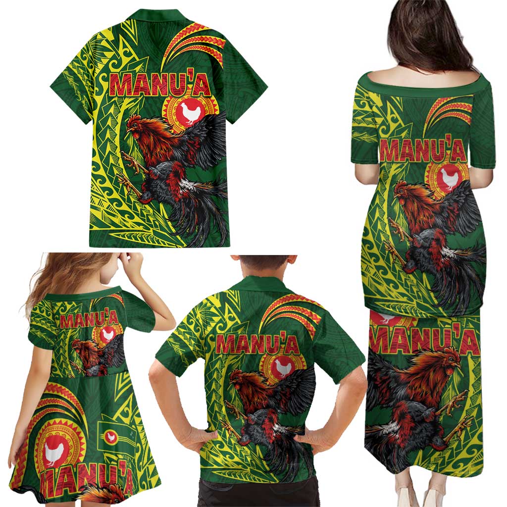 Proud of Manu'a Islands Family Matching Puletasi and Hawaiian Shirt Rooster and Polynesian Art Wing Style