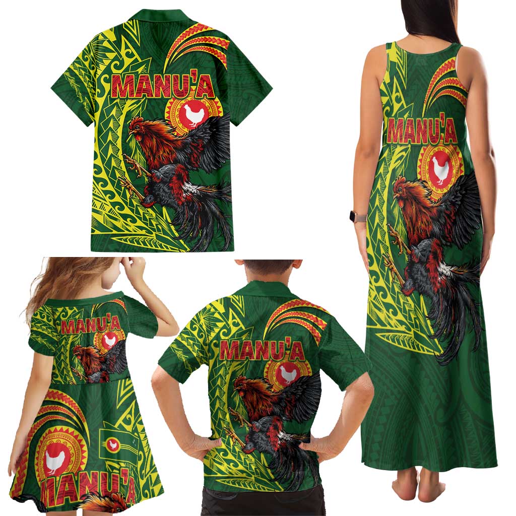 Proud of Manu'a Islands Family Matching Tank Maxi Dress and Hawaiian Shirt Rooster and Polynesian Art Wing Style