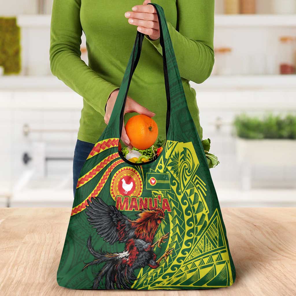 Proud of Manu'a Islands Grocery Bag Rooster and Polynesian Art Wing Style