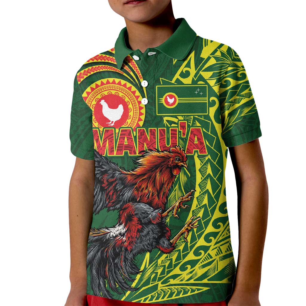 Proud of Manu'a Islands Kid Polo Shirt Rooster and Polynesian Art Wing Style