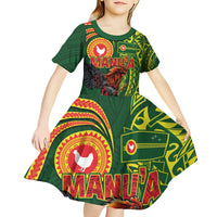 Proud of Manu'a Islands Kid Short Sleeve Dress Rooster and Polynesian Art Wing Style