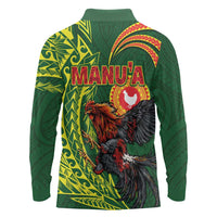 Proud of Manu'a Islands Long Sleeve Polo Shirt Rooster and Polynesian Art Wing Style
