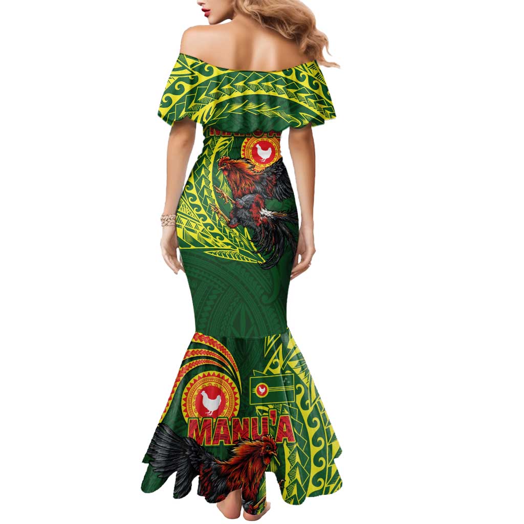 Proud of Manu'a Islands Mermaid Dress Rooster and Polynesian Art Wing Style