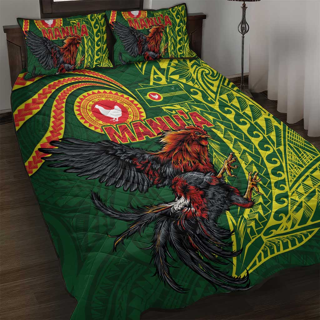 Proud of Manu'a Islands Quilt Bed Set Rooster and Polynesian Art Wing Style LT03 Green - Polynesian Pride
