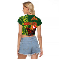Proud of Manu'a Islands Raglan Cropped T Shirt Rooster and Polynesian Art Wing Style