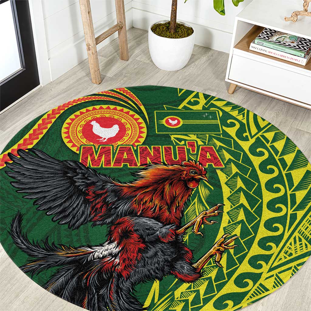 Proud of Manu'a Islands Round Carpet Rooster and Polynesian Art Wing Style LT03 Green - Polynesian Pride